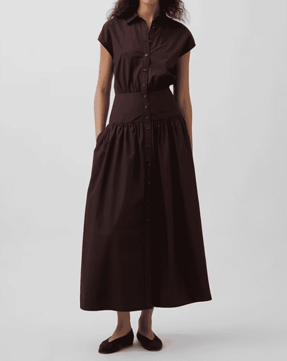 Poplin Drop-Waist Maxi Shirtdress
